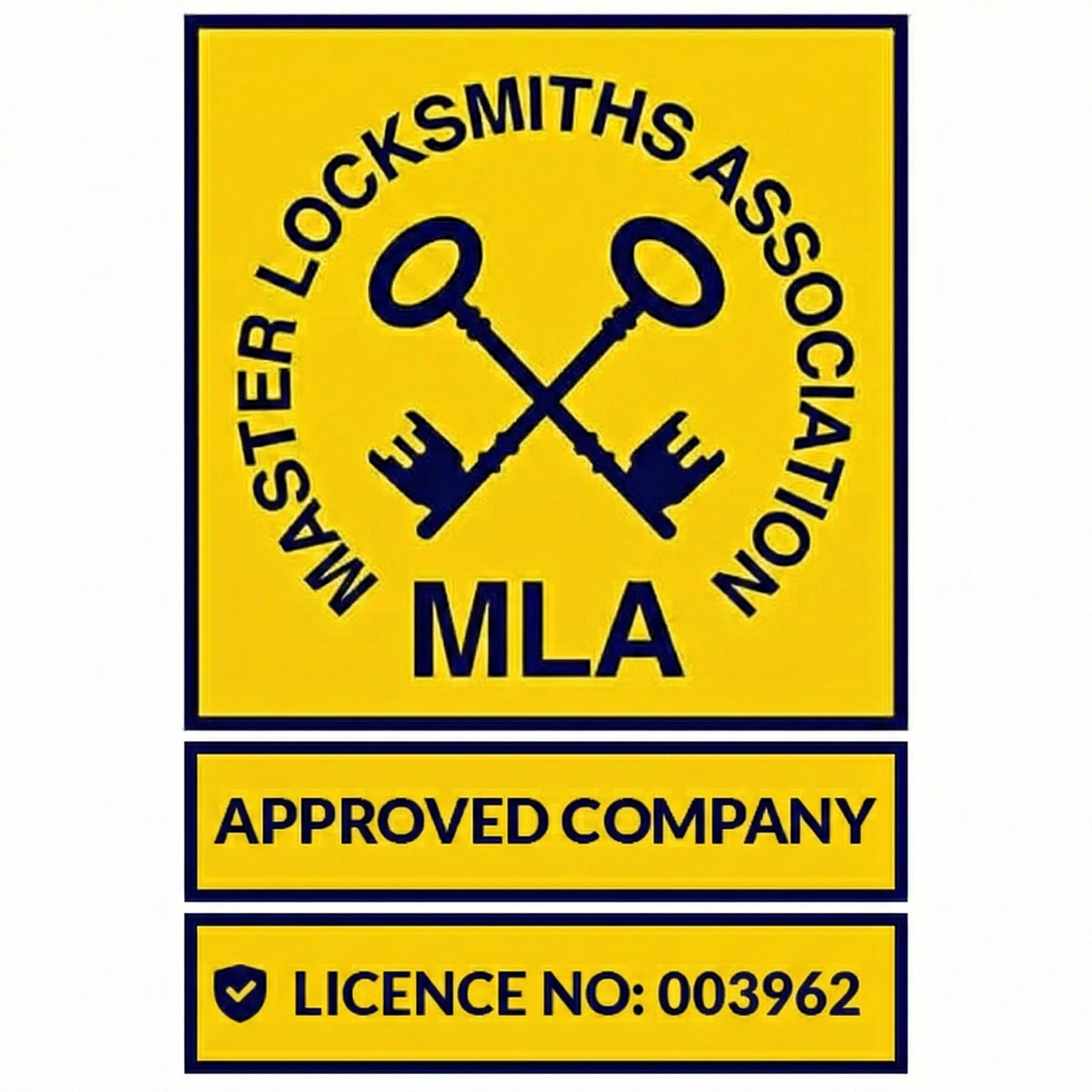 Stay Safe Locksmiths MLA Approved Badge showing licence number 003962