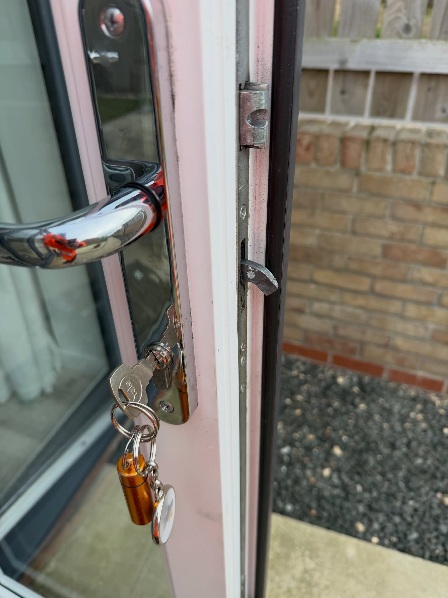 Upvc door with chrome handles and multi point locking system