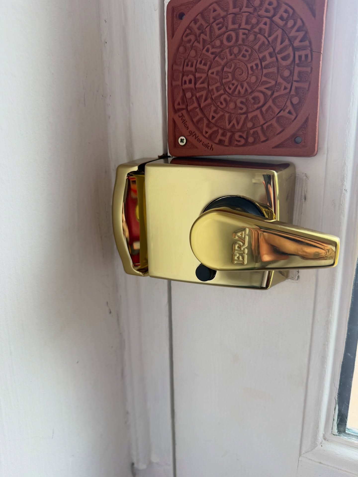 Gold BS3621 nightlatch fitted to wooden door after repair in Northumberland 